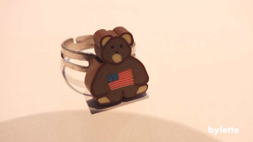 Children's ring adjustable fimo bear american